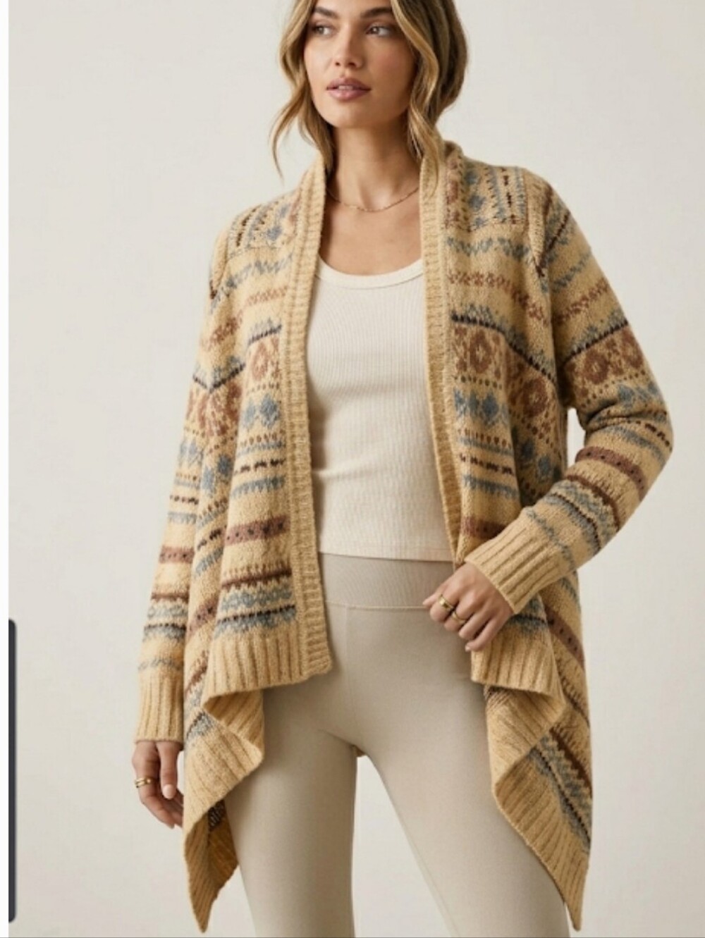 Anthropologie Sleeping On Snow Fair Isle Open Knit Wrap Cardigan Wool Blend  M